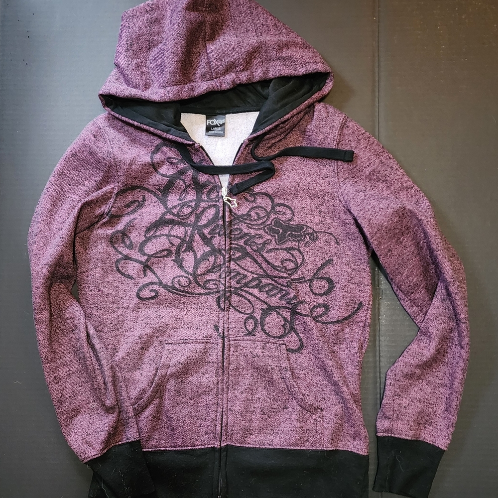 Women's Large Fox Zip Up Graphic Hoodie (Magenta/Black)